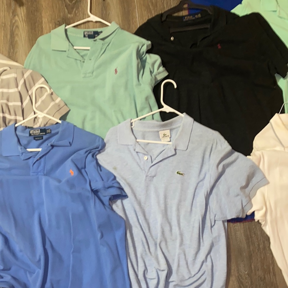 12 Polo shirts of various colors & brands (Polo, Lacoste, Armani Exchange)